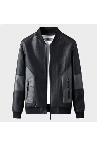 Мужская черная повседневная куртка из натуральной кожи