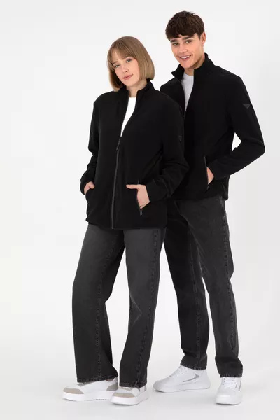 Men's Black Basic Fleece Cardigan 