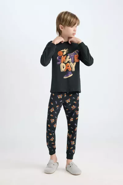 Boys' Pajama Set Printed Long Sleeve Top with Elastic Waist Patterned Long Pants WN