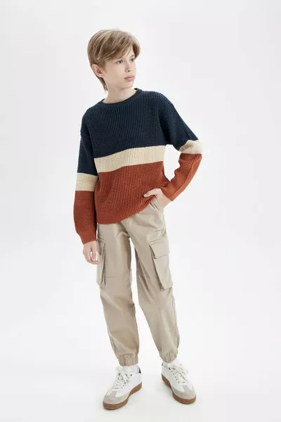 Boys' Bicycle Neck Color Block Knit Sweater WN