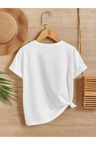 T-shirt pour enfants en coton imprimé, coupe confortable unisexe