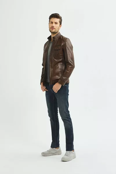 معطف ألكسندر رجالي جلد طبيعي بني