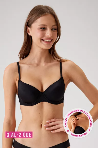 Икономичен комплект от 2 броя Черно-Кожен  Рим Полуподдържащ памучен сутиен комплект