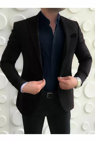 سترة رجالية بقصة ضيقة على الطراز الإيطالي، باللون الأسود