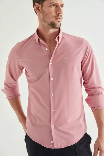 Ds Damat Slim Fit Fuşya Pötikare Gömlek