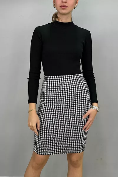 Damespotloodrok Zwart-Wit Heringbone Patroon