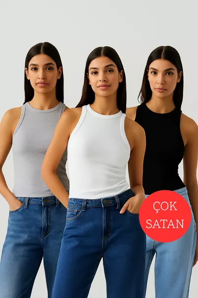 Set di 3 Canotte con Scollo a U (BIANCO, NERO, GRIGIO)