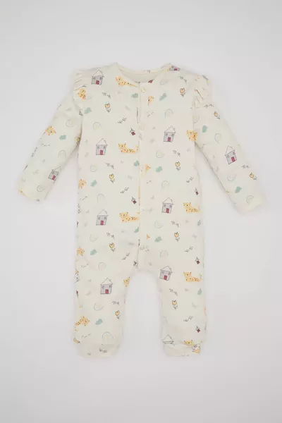 Mädchen Baby Neugeborene Bedruckter Langarm Strampler SP