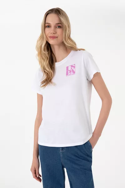 Женская белая футболка с круглым вырезом 