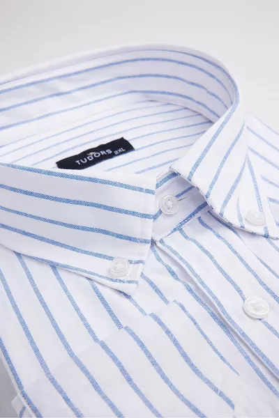 Men's Big Size Long Sleeve Striped White Shirt