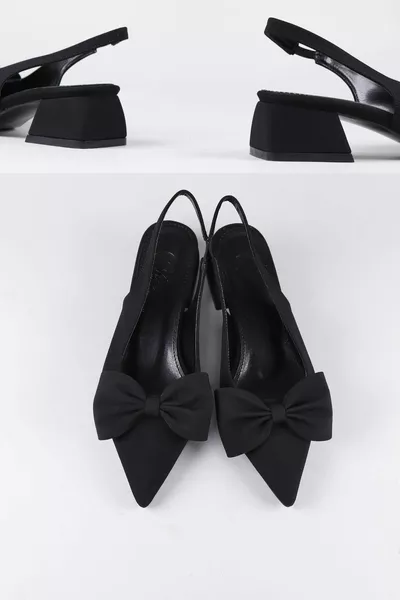 نسائي القوس المفصل قماش أسود كعب قصير 3 سم