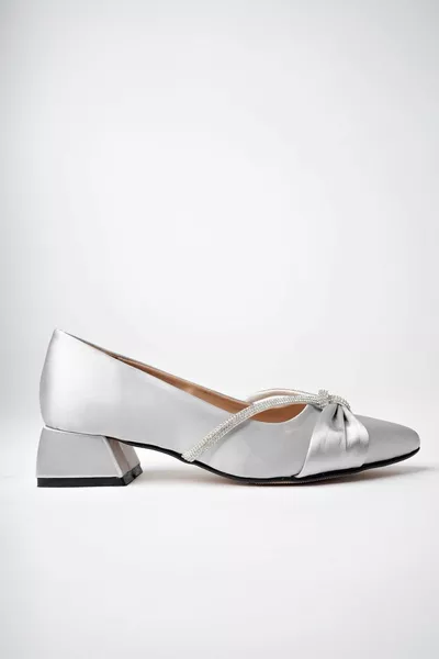 Argento Donna Annodato Pietra Grande Misura Corto Classico Tacchi - Argento - 