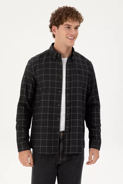 Мъжка черна риза с дълъг ръкав 