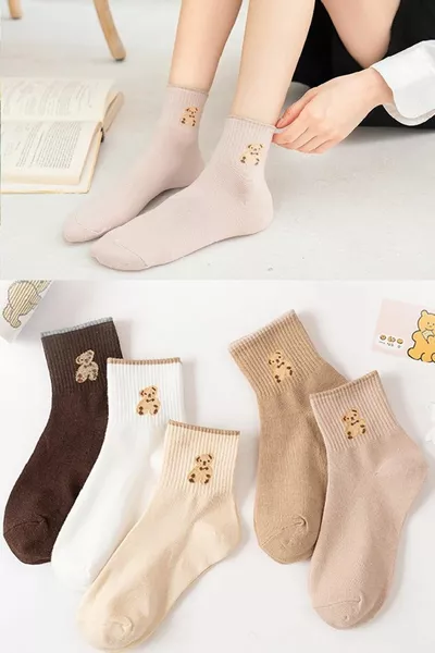 Kadın Renkli Bear Desenli Patik Çorap Seti - Şık Ve Rahat Ayaklar İçin Patik Çorap 5 Çift