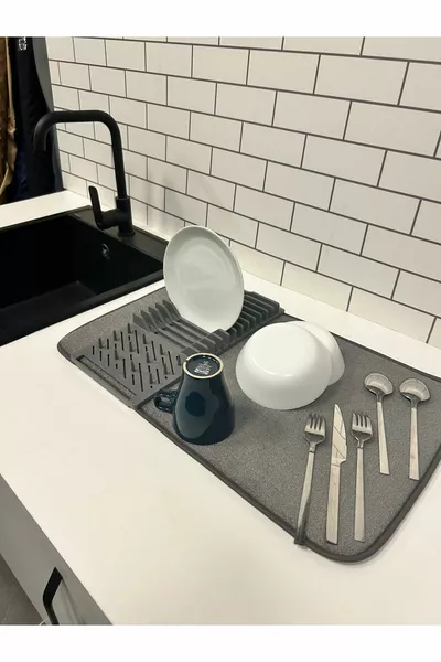 Mikrofiber Matlı Bulaşıklık Bulaşık Kurutma Sepet Ve Mat Bir Arada