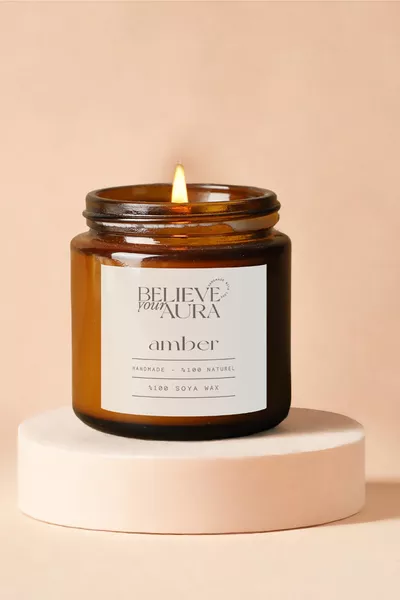 Bougie parfumée à l'ambre - Cire de soja  % naturelle Bougie d'aromathérapie en pot Amber -  cc