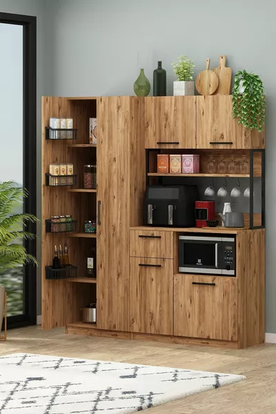 Ervin 4-planken Tiba Atlantic Pine Airfryer Multifunctionele Kelderkast met 4 Planken en Koffiehoek