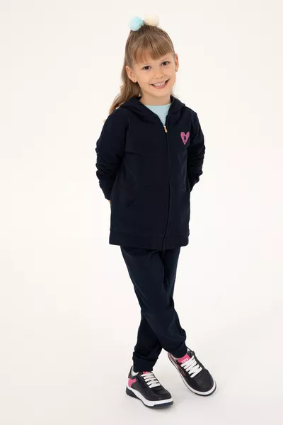 سويت شيرت أساسي للأطفال البنات بسحّاب باللون الكحلي 