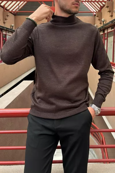 Maglione da uomo, slim fit, stile Old Money, a collo alto mezza altezza