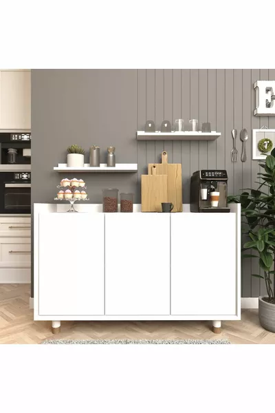 ركن القهوة بونو مع رفوف، خزانة متعددة الأغراض، كونصول، أبيض