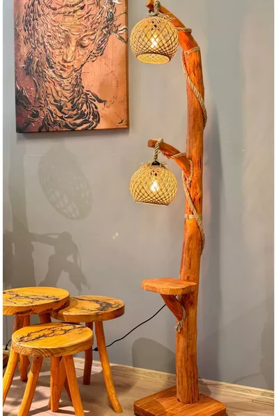 مصباح أرضي على شكل شجرة  سم، سلسلة مرماريس، مصباح أرضي من الخشب الطبيعي، إضاءة زاوية من جذع الشجرة