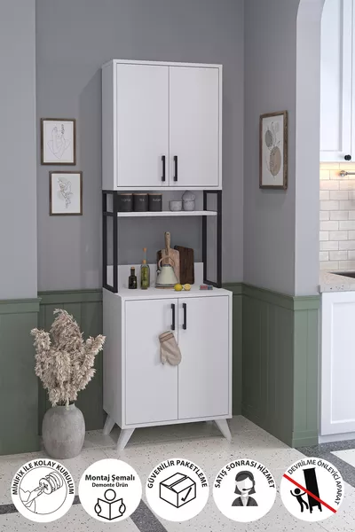 4-Door Multipurpose Cabinet Pearl Kitchen Cabinet Pantry Cabinet White