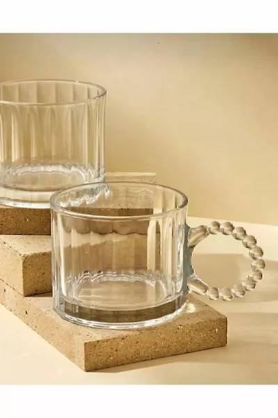 Стеклянная кружка с ручкой-бусиной | 6 шт. -  мл