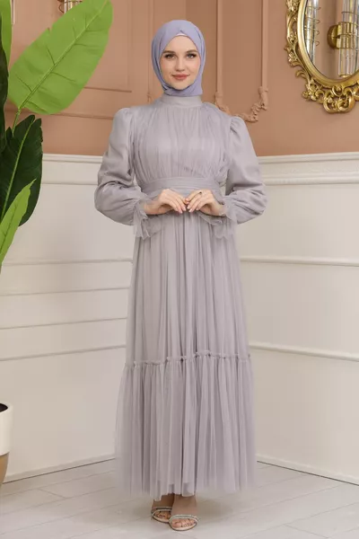 Flexible Tulle Design Denier Lined Hijab Dress Evening Dresses