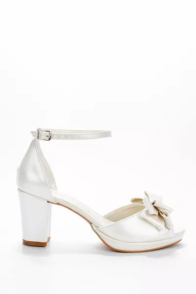 Women's White Mother-of-Pearl Skin Bow Evening Dress Shoes cnr