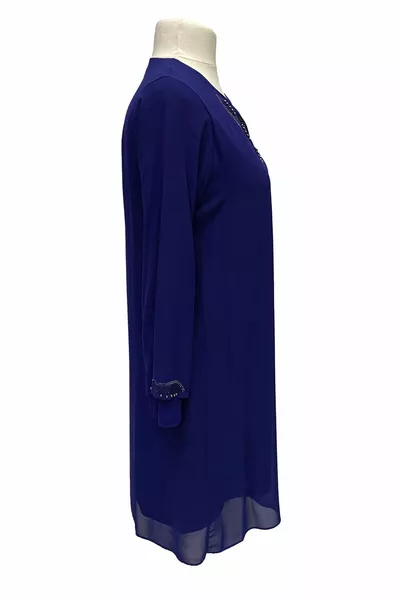 Saks Blue Heather Plus Size Stone Embroidered Stylish Mother Evening Dress Tunic