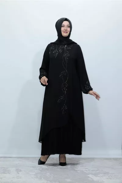 Юбка больших размеров плиссированное шифоновое вечернее платье с камнями спереди и рукавом