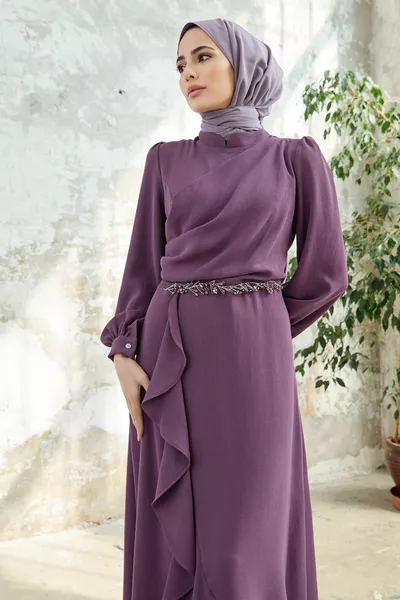 Skirt Flounced Evening Dress - Lilac