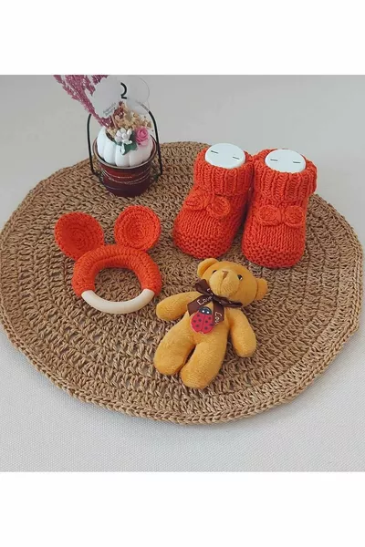 Colore delle piastrelle Regalo neonato Bambino a maglia a mano Lana acrilica Massaggiagengive Stivaletti con fiocco 0-6 mesi