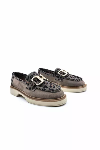 Echtes Wildleder Nerz Farbe Leopard Print Schnalle Damen Loafer Schuhe