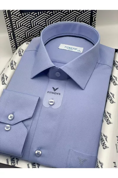 Classic Long Sleeve Oxford Men's Shirt  with Gift Box, Easy to Iron - Blue