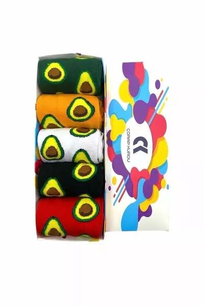 5-teiliges, buntes Sockenset mit Avocado-Motiv
