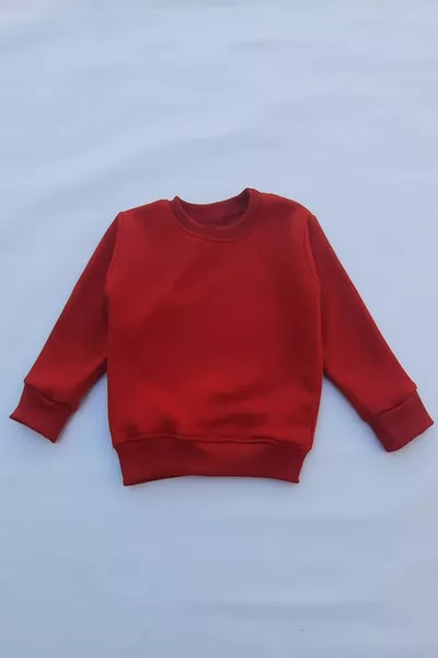 Unisex Kids Red Basic Fleece-Lined Knitted Thick Sweatshirt