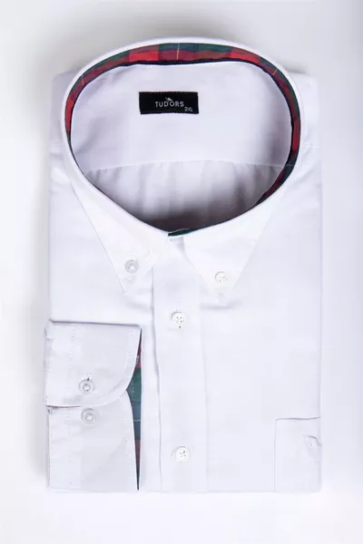 Men's Plus Size Relaxed Fit Cotton Easy-Iron Button-Down Collar Plain White Casual Shirt