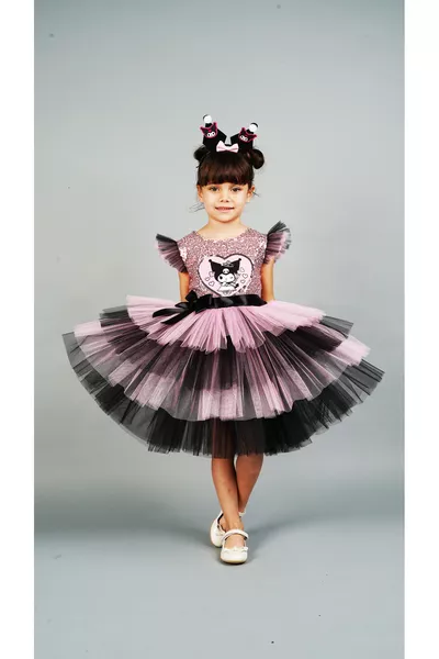 PINK KUROMI Sequin Birthday Princess Costume and Dress with Crown Accessory