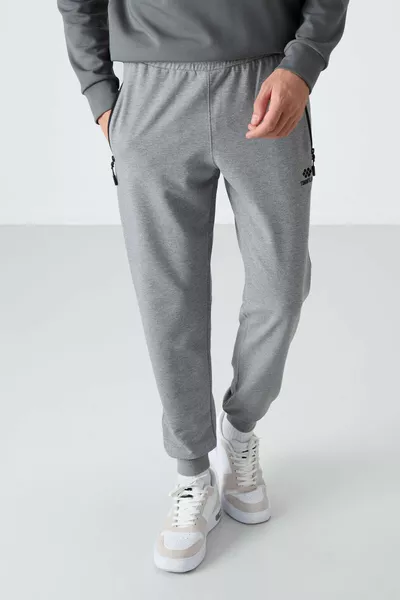 Pantaloni da Jogging Uomo con Zip e Tasche Grigio Mèlange Taglio Standard - 