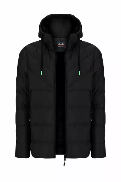 معطف وسترة رجالية سوداء واقية من الماء والرياح بسحاب سميك ومبطّن، بموسم سيفايست الجديد مع غطاء للرأس