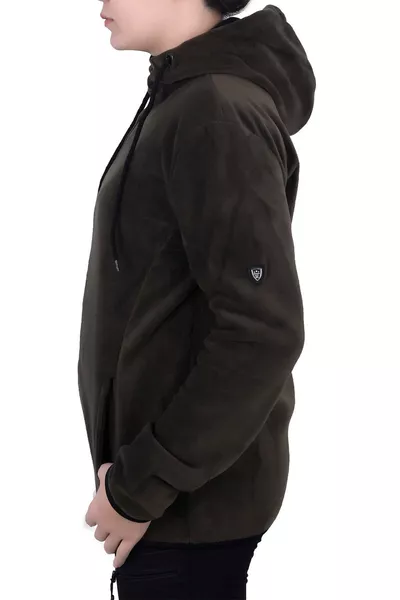 سويت شيرت بولار بسحاب و بقبعة نسائي باللون زيتي