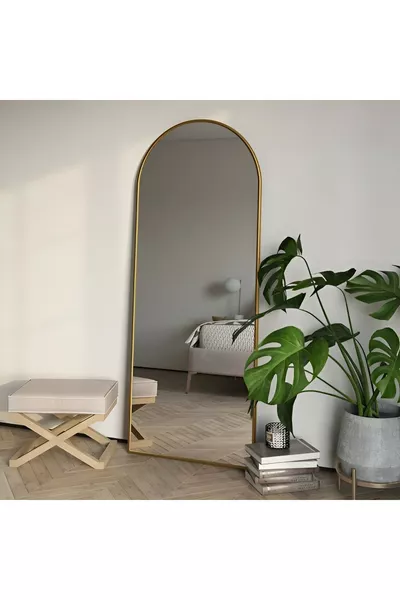 Oval-Shaped Metal Floor Mirror