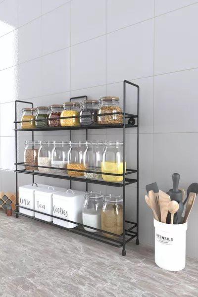 حامل توابل معدني يمكن تعليقه على الحائط رف توابل صغير الحجم كروم