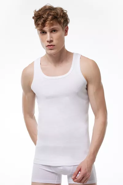 قميص داخلي رجالي أبيض 3 قطع % قطن مضلع -e