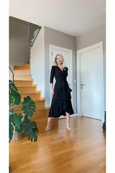 فستان كريب نسيج طويل الأكمام