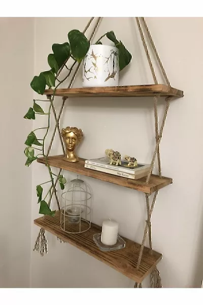 General Brands Decorative Wooden 3-Piece Rope Shelf