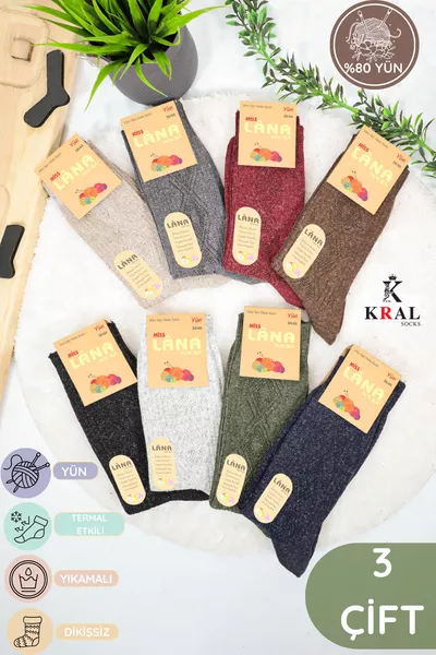 Women's Sheep Wool Lambswool Winter 3-Pair Sock Set