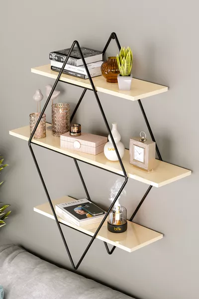 Черна Голяма Призма Стенна Етажерка Кухненска и Баня Етажерка Библиотека