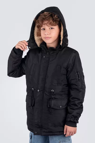 معطف فتيان للجسم مع جيوب مزدوجة مبطن وداخل بولار -z